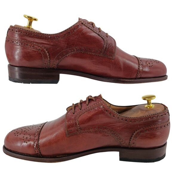 Aldo Brue Italy Cognac Brown Leather Dress Shoes Mens 7.5 Cap-toe Derby Oxfords main image 4